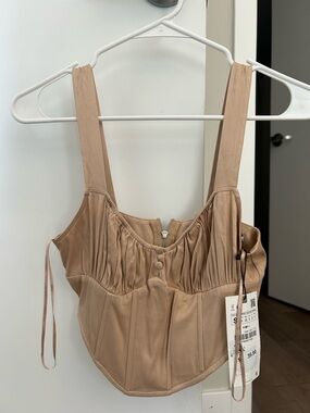 Zara Beige Corset-Style Crop Top